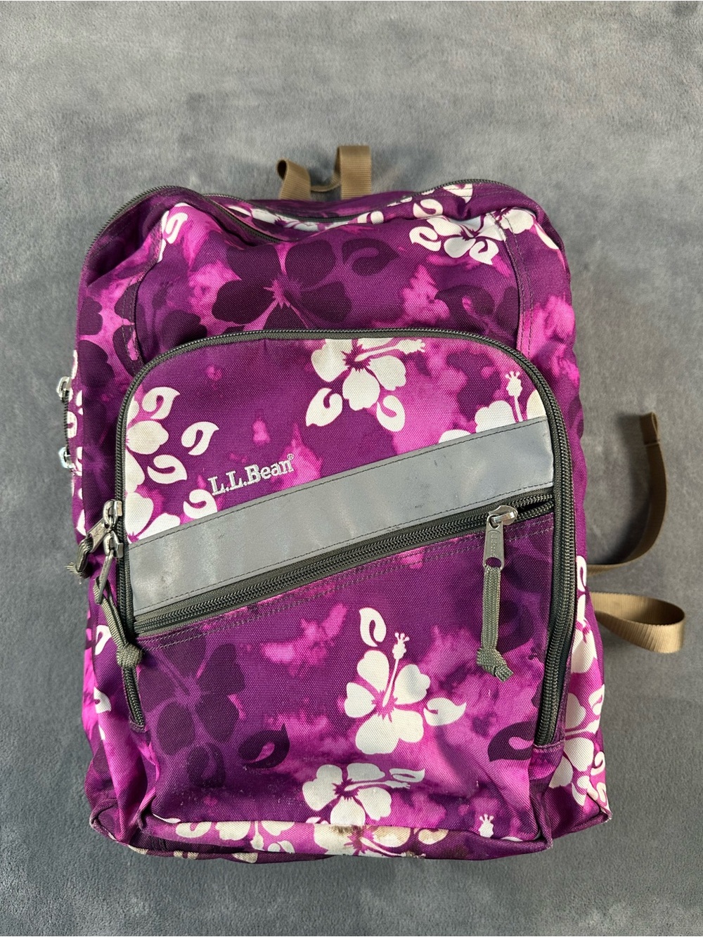 L.L. Bean Purple Floral Kids Backpack with White Flower Print